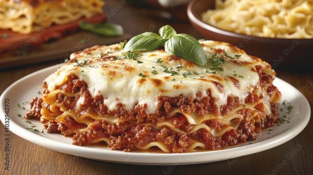 Delicious Homemade Lasagna Topped with Fresh Basil