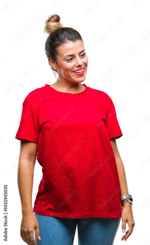 Young beautiful woman over isolated background looking away to side with smile on face, natural expression. Laughing confident. Young beautiful woman over isolated background looking away to side with smile on face, natural expression. Laughing confident.