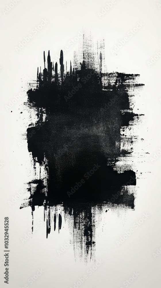 Abstract top view of black square watercolor stroke, blending subtly into a white canvas, creating a sense of calm and emptiness Abstract top view of black square watercolor stroke, blending subtly into a white canvas, creating a sense of calm and emptiness