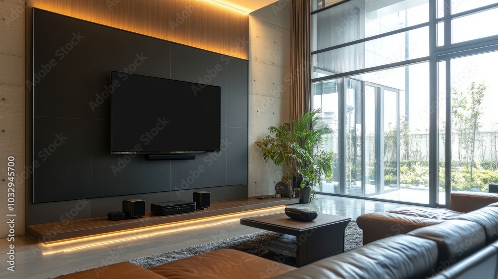 Modern Living Room with Minimalist Design and TV Modern Living Room with Minimalist Design and TV