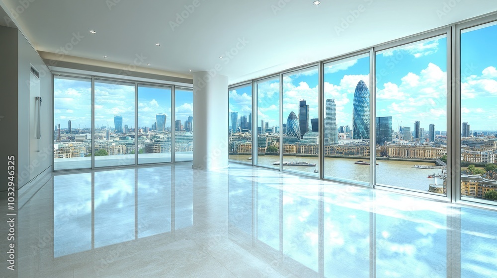 Fototapeta premium Modern City View from High-Rise Interior Space