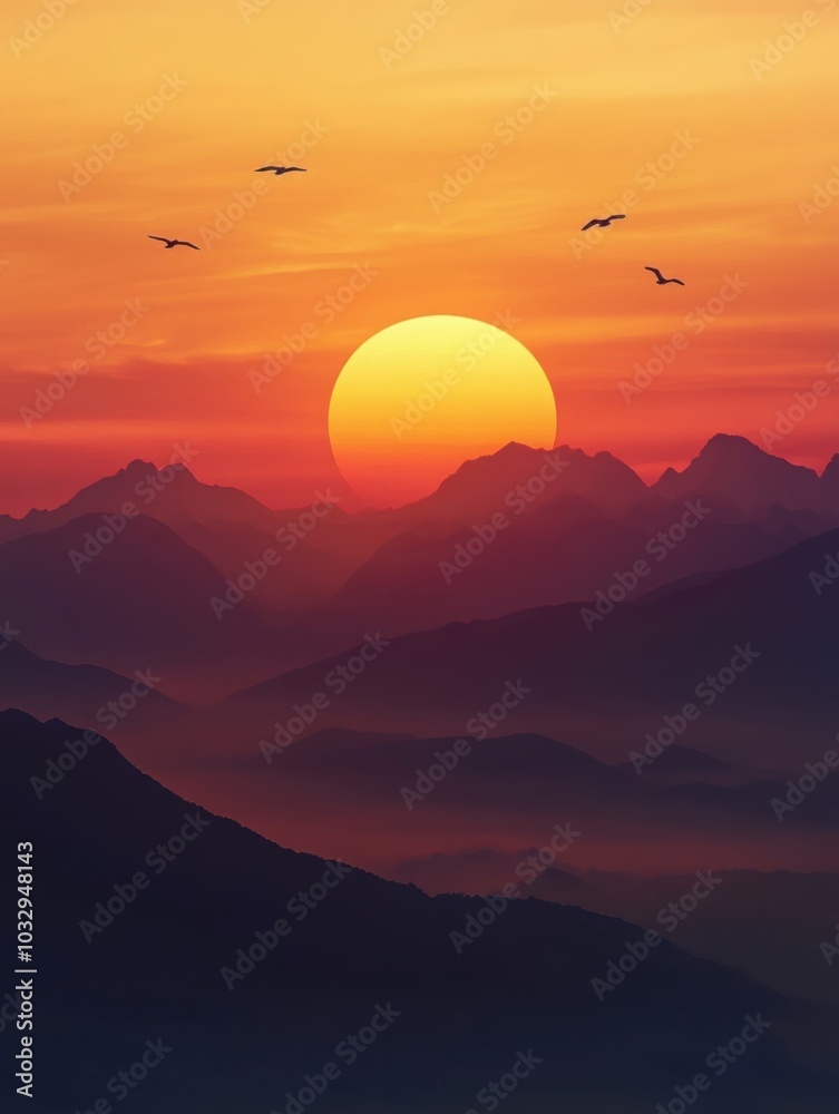 Sunset Serenade: High-Def Photography of Mountains and Skies with Soaring Birds Sunset Serenade: High-Def Photography of Mountains and Skies with Soaring Birds