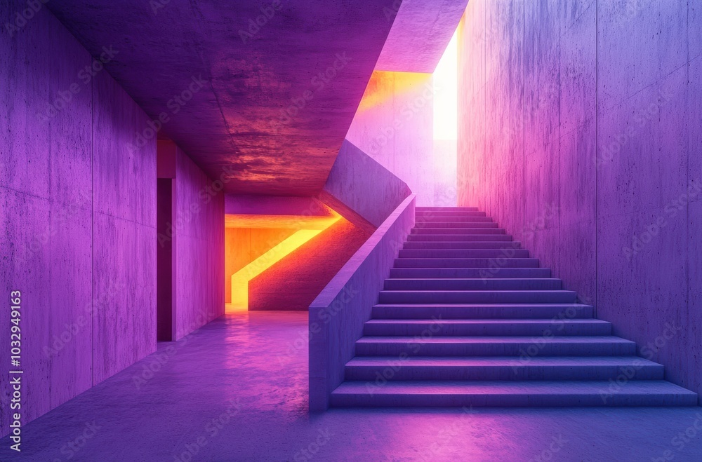 Abstract design featuring glowing purple lights and a concrete spiral staircase, showcasing modern architecture sci-fi environments, perfect for branding in creative industries. Abstract design featuring glowing purple lights and a concrete spiral staircase, showcasing modern architecture sci-fi environments, perfect for branding in creative industries.