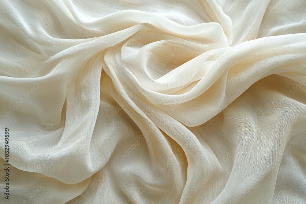 A white fabric with a pattern of waves and ripples A white fabric with a pattern of waves and ripples