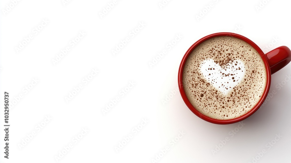 Heart Design on Coffee in Red Mug Heart Design on Coffee in Red Mug