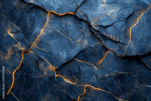 A blue rock with orange streaks on it