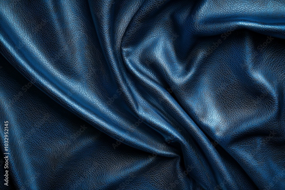 A blue fabric with a shiny, metallic texture