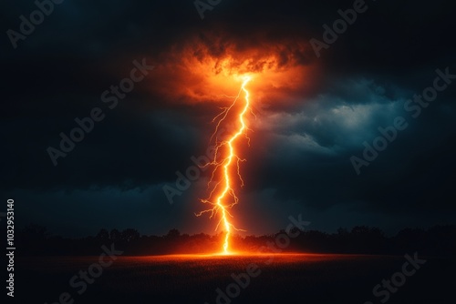 A lightning bolt is seen in the sky, illuminating the darkness