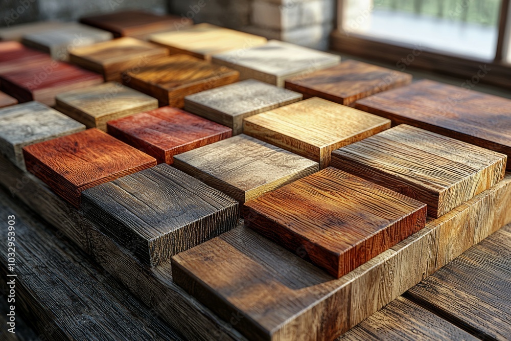 A stack of wooden blocks with different colors and patterns A stack of wooden blocks with different colors and patterns