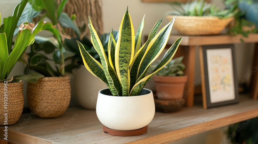 Elegant Indoor Plant with Striped Leaves in Pot Elegant Indoor Plant with Striped Leaves in Pot