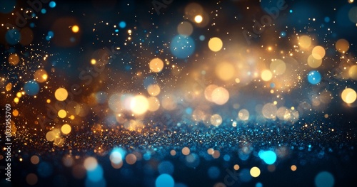A blurry image of a blue and orange background with lots of sparkles