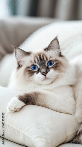 Serenity in Blue: A Ragdoll Cat's Leisurely Afternoon