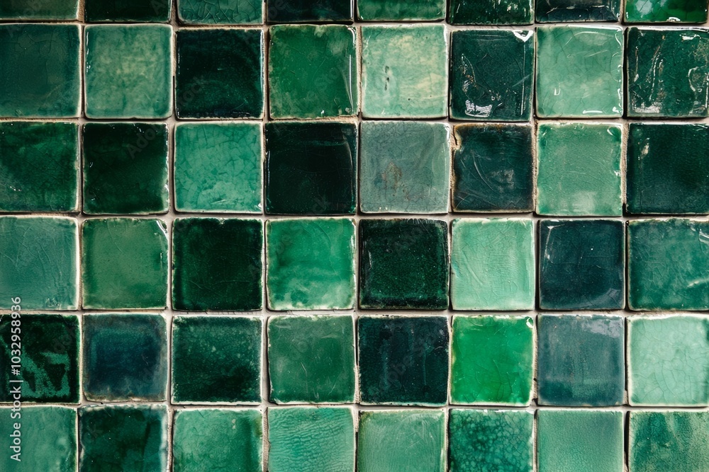 A green tile floor with a pattern of squares