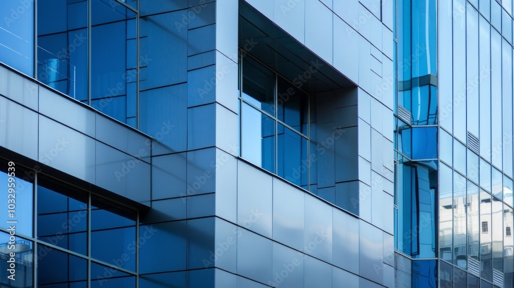 Obraz premium Modern building in aluminum siding and flat angled roofline and front windows.