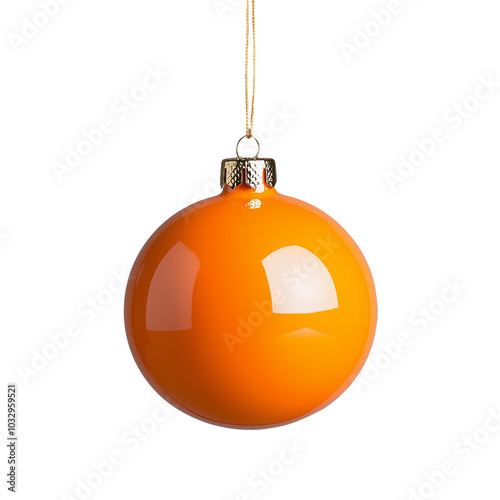 Vibrant orange Christmas bauble on a transparent background