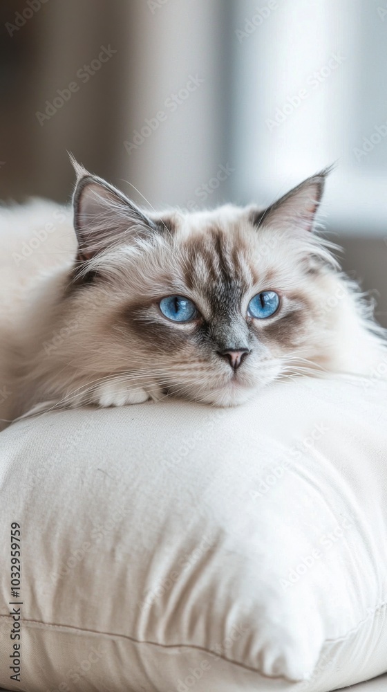 Fototapeta premium Serenity in Blue: A Ragdoll Cat's Leisurely Afternoon