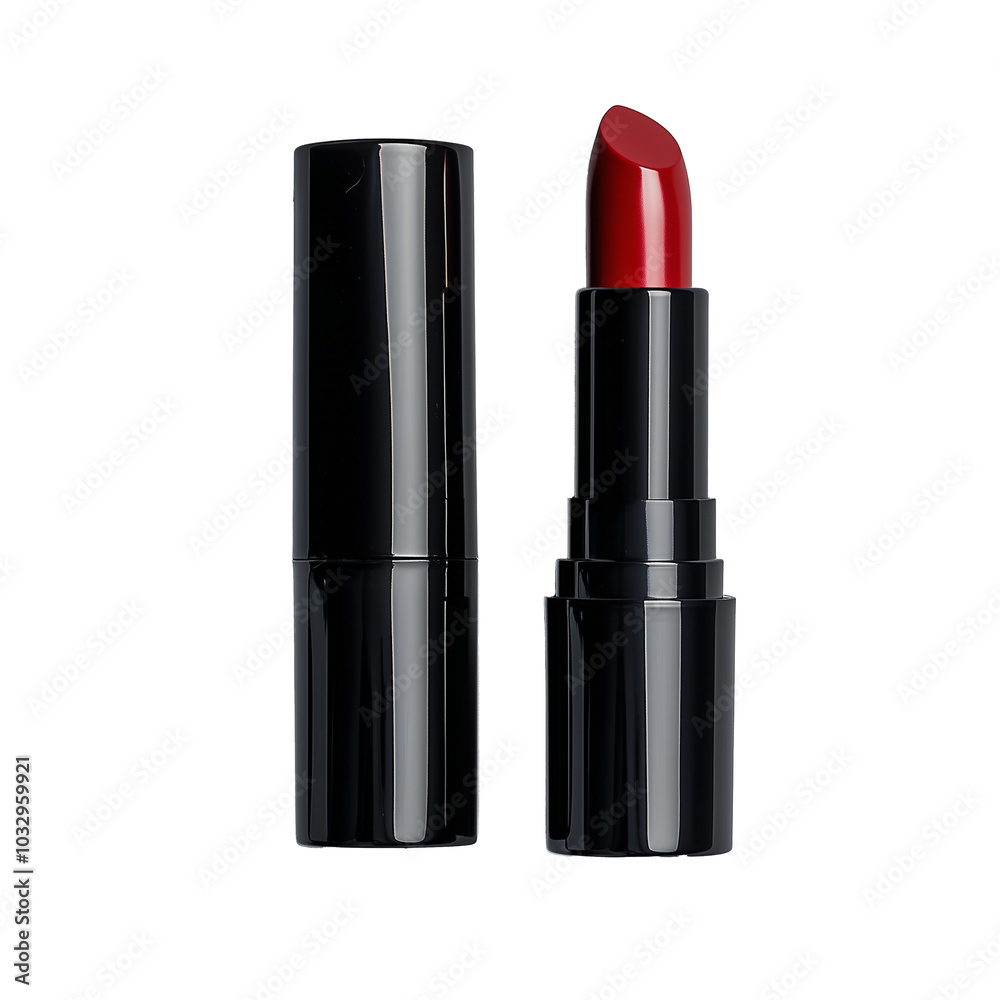 Elegant red lipstick in sleek black case on a transparent background Elegant red lipstick in sleek black case on a transparent background