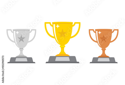 Gold, silver and bronze cups. Vector illustration isolated on white background.