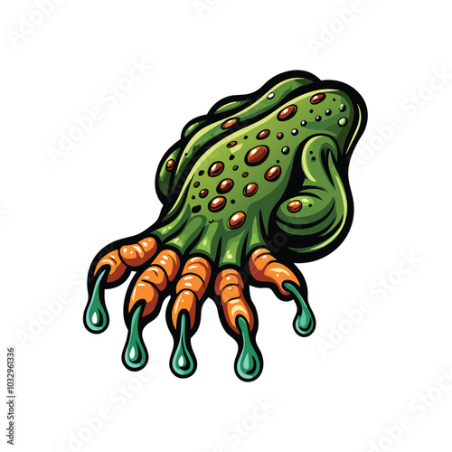 A close-up vector illustration of a frog's feet gripping onto a surface with dripping green slime.