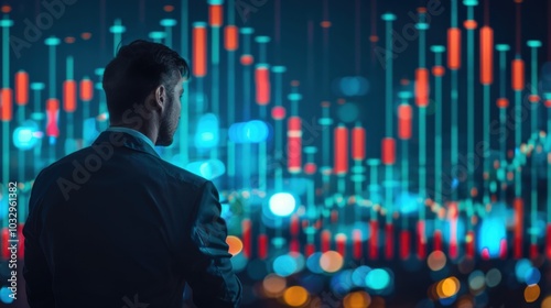 Wallpaper Mural Businessman Observing Financial Data in Digital Space Torontodigital.ca