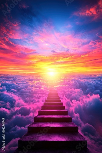 Stairway to heaven during colorful sunset