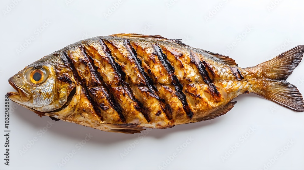 grilled fish on white background. grilled fish on white background.