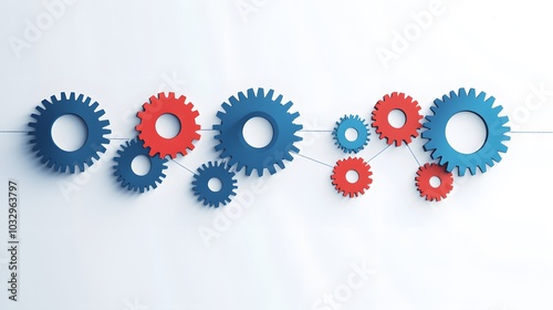 Interlocking Red and Blue Gears on a White Background