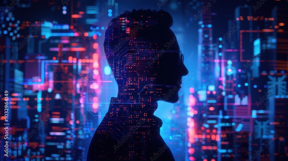 Silhouette of Person with Digital Background Silhouette of Person with Digital Background