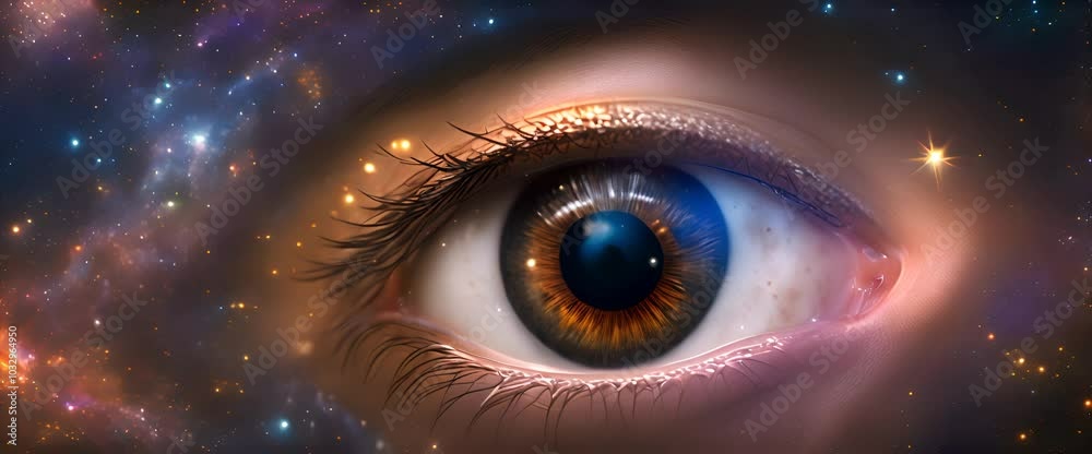 custom made wallpaper toronto digitalA giant eye with a twinkling, starry sky as the iris, and the turning planet Earth as the pupil