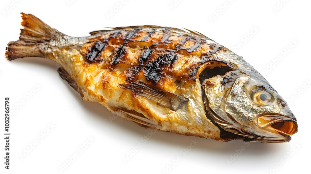 grilled fish on white background. grilled fish on white background.