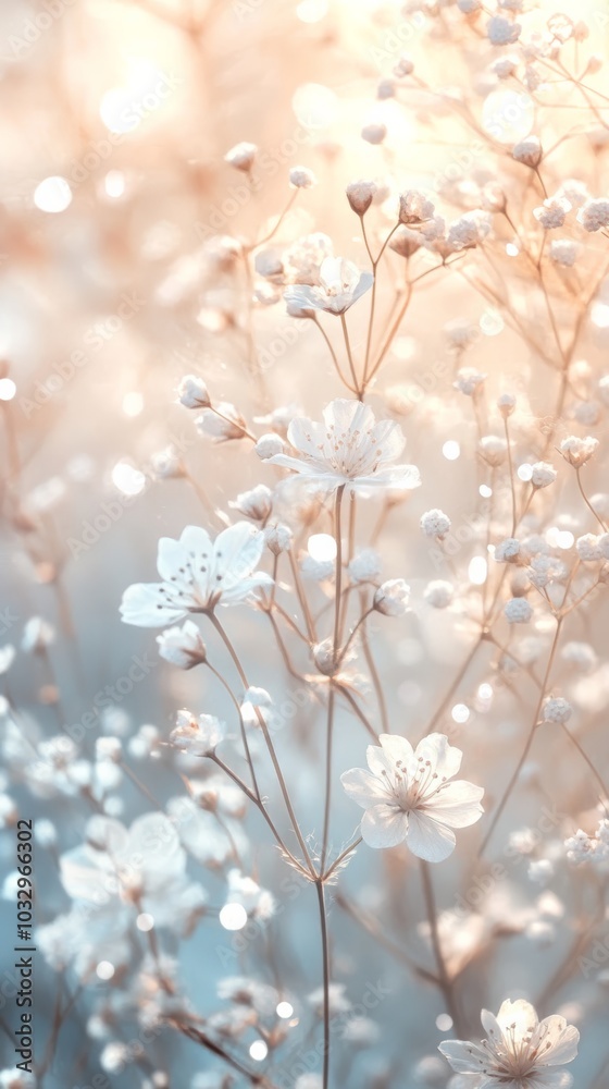 delicate white flowers with soft bokeh in gentle sunlight, dreamy nature concept delicate white flowers with soft bokeh in gentle sunlight, dreamy nature concept