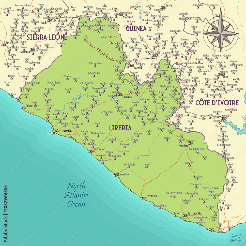 Fototapeta premium Map of Liberia vintage fantasy style