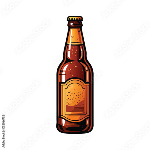 Create a vector illustration of a classic brown glass beer bottle with a label.