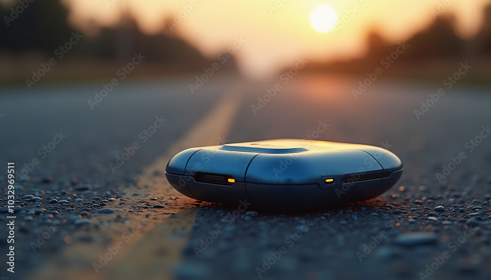Shiny Blue Stone Resting on Gravel Path at Sunset Shiny Blue Stone Resting on Gravel Path at Sunset