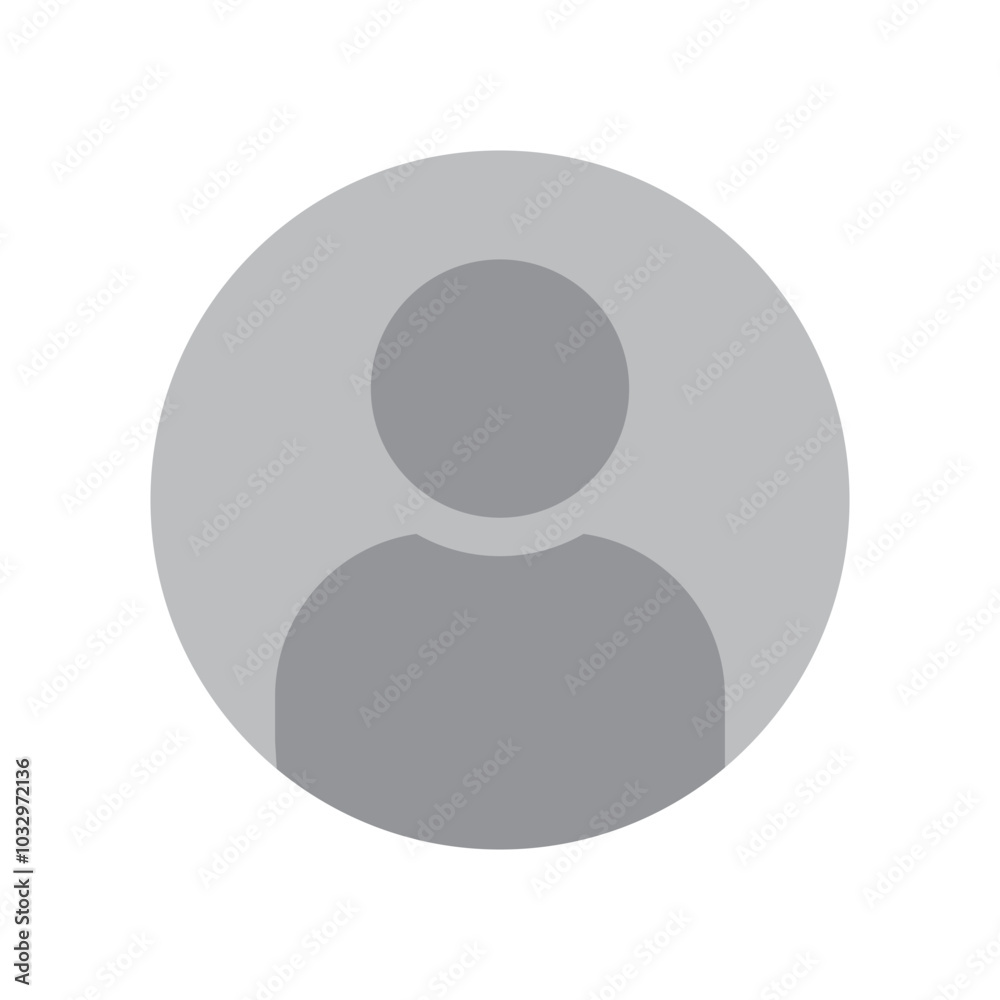 Round gray circle with a human silhouette. Dark gray shadow on the bottom. Isolated on a light background.