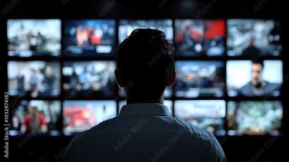 Man Watching Multiple Screens Man Watching Multiple Screens