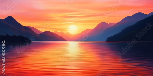 Stunning Sunset Over a Calm Lake with Vibrant Reflections