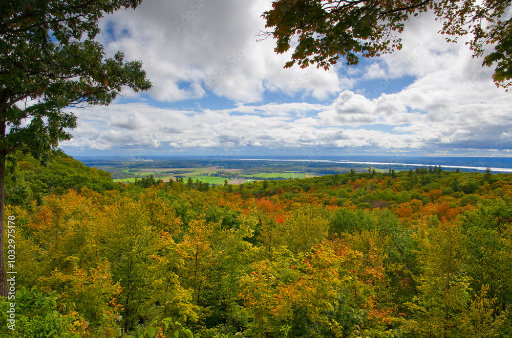 Top View of Trees and Valley From Gatineau Park Lookout during Fall Season in Canada Top View of Trees and Valley From Gatineau Park Lookout during Fall Season in Canada