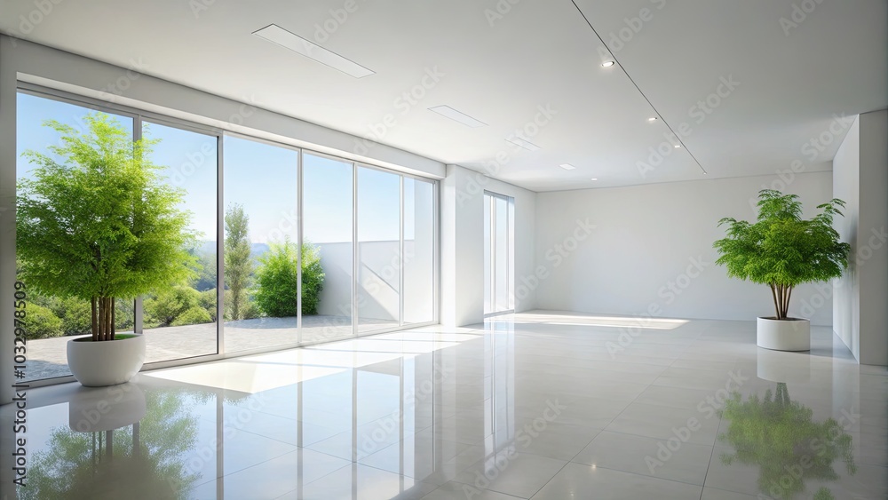 Modern Minimalist 3D Illustration of an Empty White Interior Space for Contemporary Design Concepts, Bright Lighting, Open Layout, and Architectural Visualization Modern Minimalist 3D Illustration of an Empty White Interior Space for Contemporary Design Concepts, Bright Lighting, Open Layout, and Architectural Visualization
