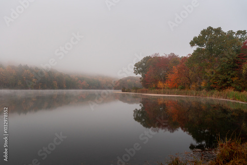 Foggy morning on Hidden Lake in East Stroudsburg, Pennsylvania. photo