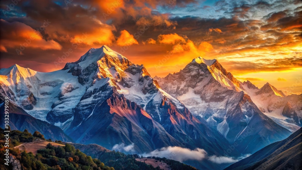 Obraz premium Panoramic Silhouette of Chulu and Gangapurna Mountains at Thorung High Camp, Annapurna Circuit Trek, Nepal - Majestic Himalayan Landscape Photography