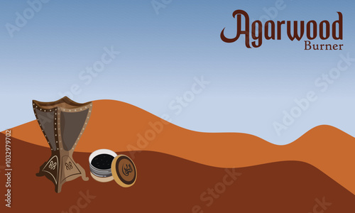 mabkhara oud agarwood with background desert natural color