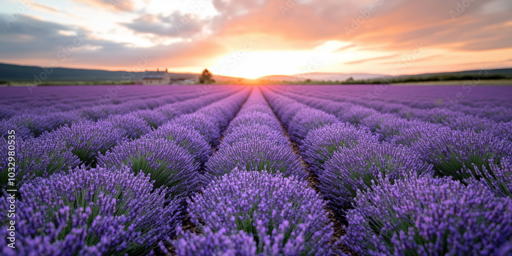 Obraz premium Lavender fields of agricultural farm.