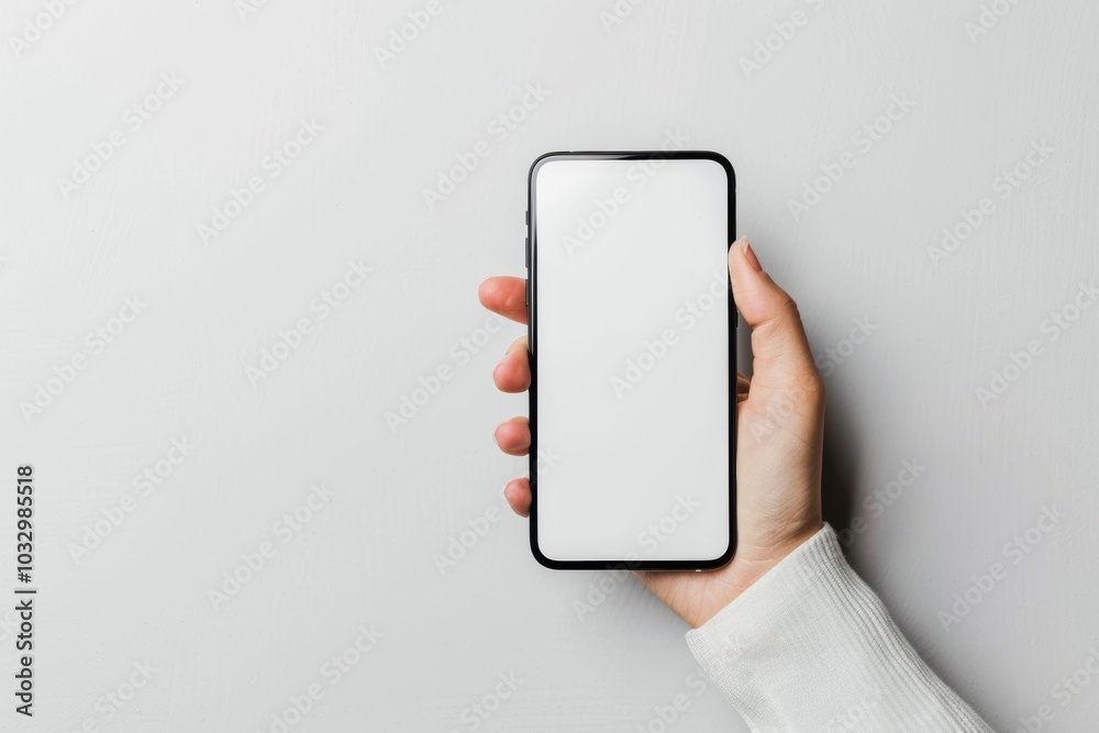 Female hand holding black cell phone smartphone with blank white screen and modern design isolated on white background. Mockup phone. Woman's Hand Holding Smartphone With Blank Screen, mockup phone Female hand holding black cell phone smartphone with blank white screen and modern design isolated on white background. Mockup phone. Woman's Hand Holding Smartphone With Blank Screen, mockup phone