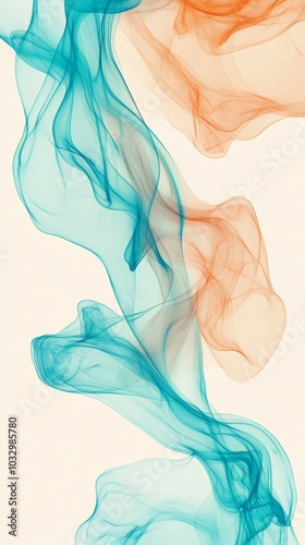 Abstract colorful smoke art in teal and orange on white background