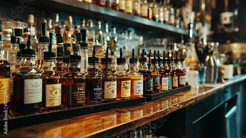 Wallpaper Mural A row of liquor bottles sits on the bar top, ready for a night of cocktails Torontodigital.ca