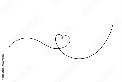 Continuous single line drawing heart valentine's day love isolated  hand drawn vector illustration

