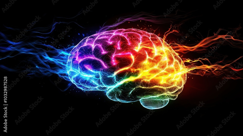 Vibrant Digital Brain with Glowing Effects