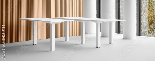 Bright Minimalist Office Corner with White Desks