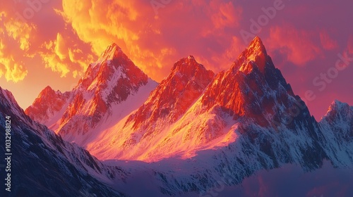 Dramatic Mountain Range at Vibrant Sunset